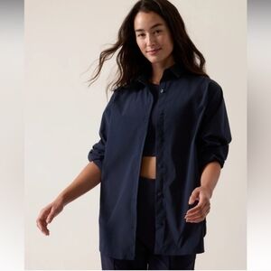 NWT Athleta Oversized Poplin Top Navy Blue Medium